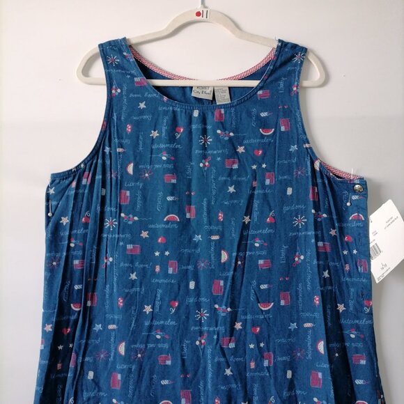 NWT City Blue By Koret Womens Blue Sleeveless All Over Print A-Line Dress Size L - Picture 2 of 8